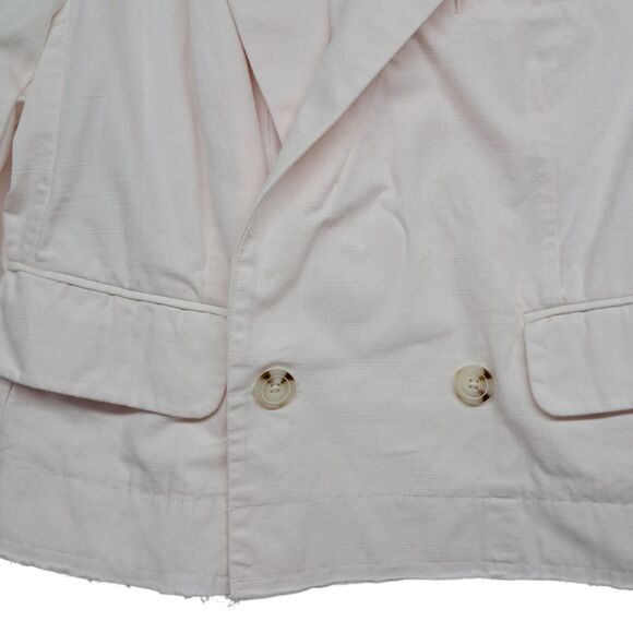 Anthropologie Pilcro Fray Hem Blazer Jacket Womens XS Ivory Pink Double Breasted - Picture 3 of 12